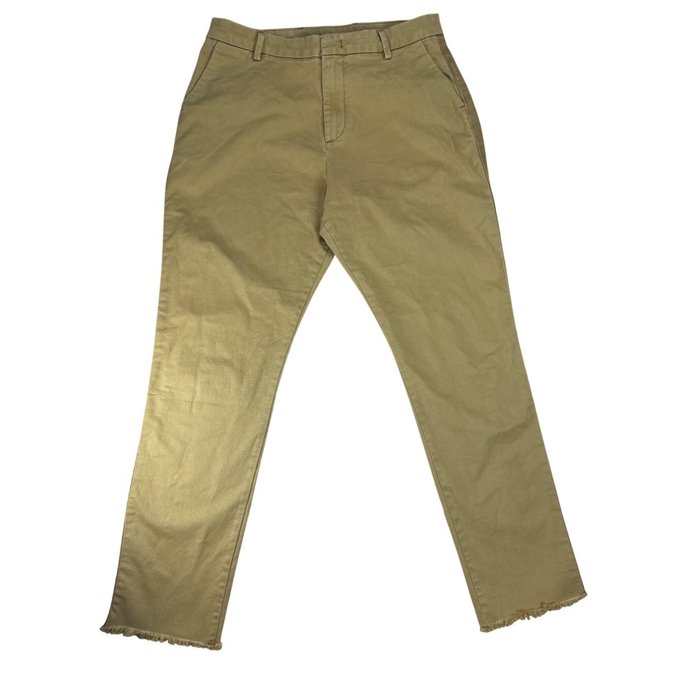 Unsubscribed Womens Slim Straight Chino Pants Mustard Tan Raw Hem Size 6